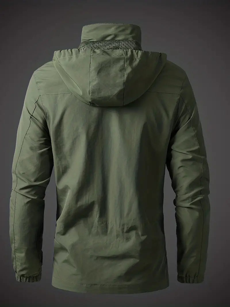 Men's All-Weather Hooded Jacket Relaxed Fit Full-Zip Casual Outdoor