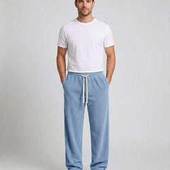 Men's Relaxed Fit Wide Leg Corduroy Trousers Drawstring Casual Everyday - Sky Blue Front [Lystr 6ac89b44d4fa2807a3a0f9a3:sky blue:front]