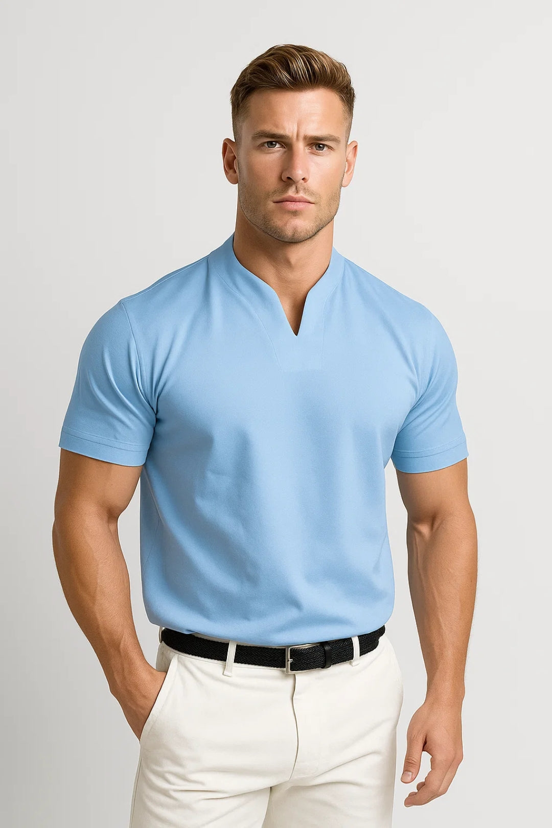 Men's Slim Fit Cotton Split Collar Shirt Suitable for Daily Use