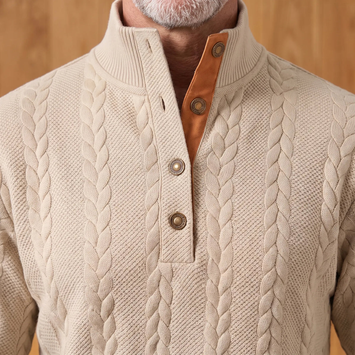 Men's Cable Knit Henley Shirt Long Sleeve Button-Up Casual Everyday Wear