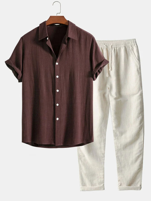 Men's Casual Set Two-Piece Relaxed Fit Matching Shirt & Shorts Casual Everyday Holiday Beach Outfit Ellwood