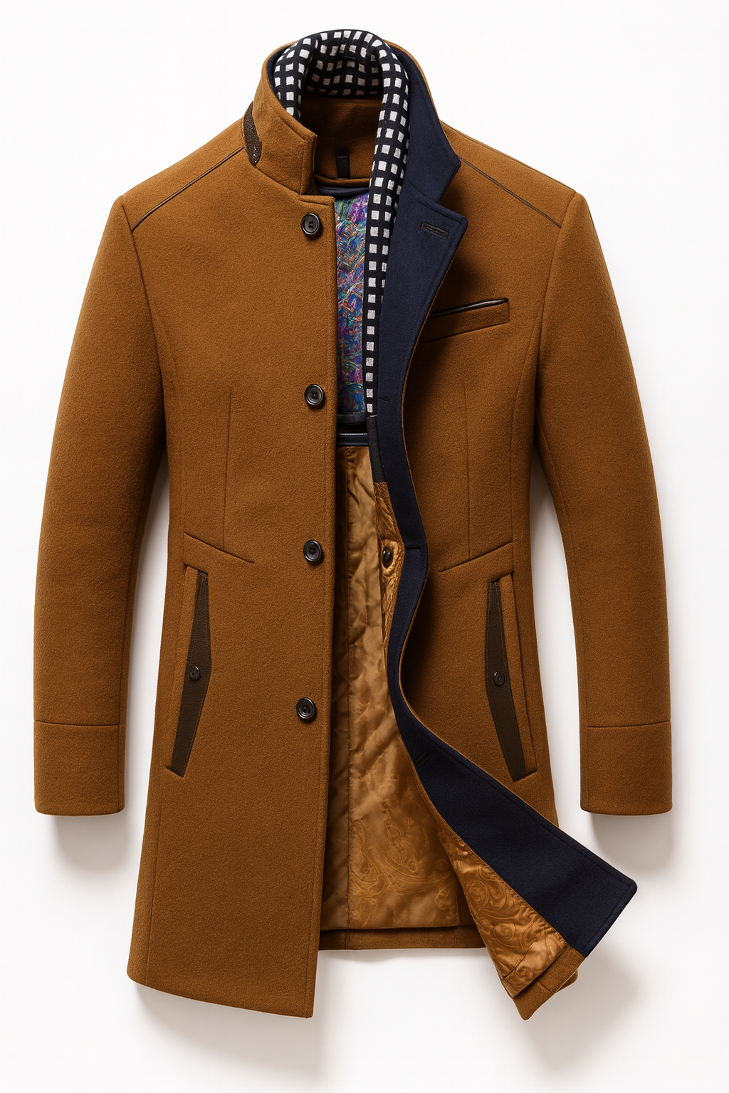 Men's Colorblock Overcoat Tailored Fit Long Sleeve Notched Collar Button-Up Winter Outerwear