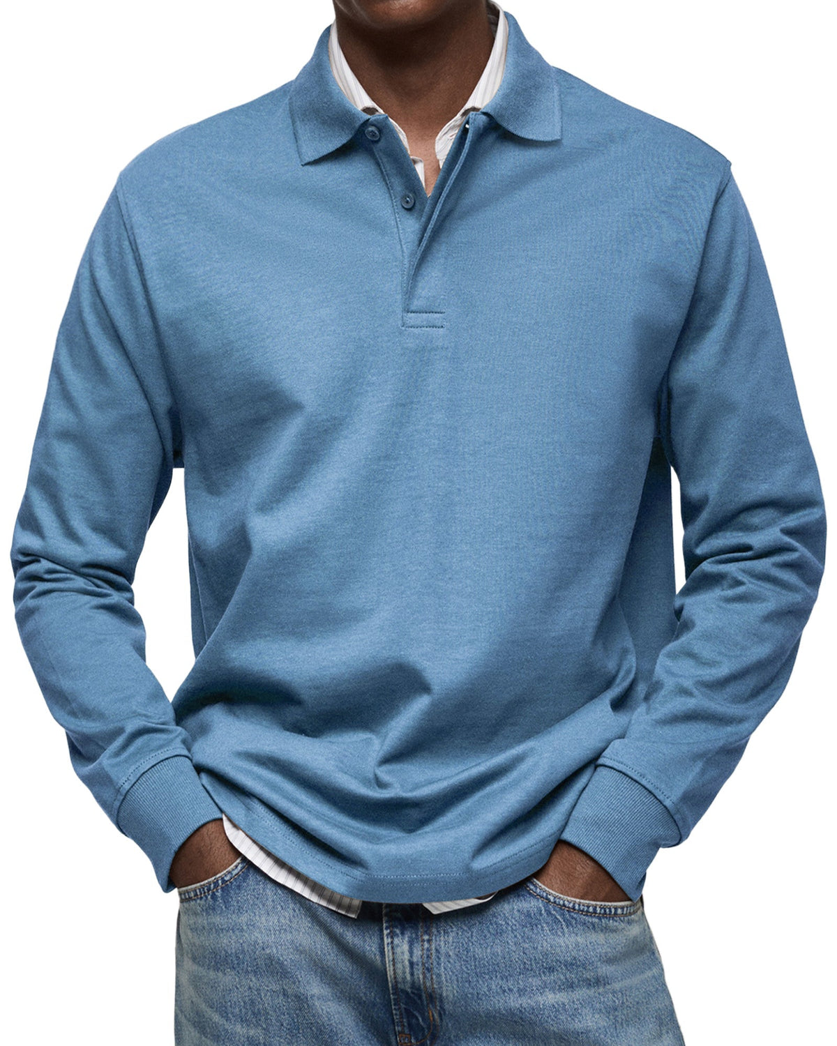 Men's Long-Sleeved Polo Shirt Classic Fit Collared Casual Everyday Wear