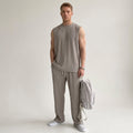 Men's Ribbed Sleeveless Top and Trousers Set Casual Relaxed Fit Everyday Wear