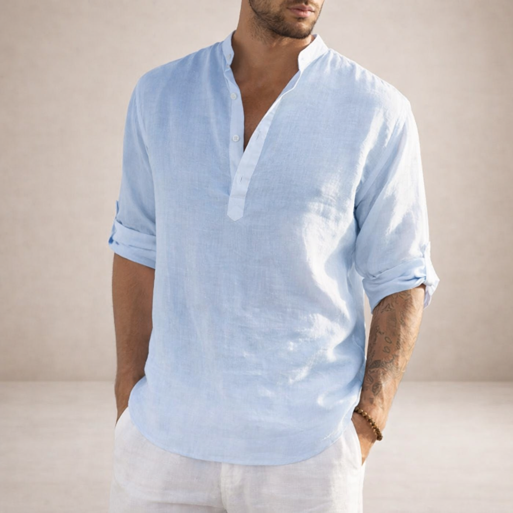 Men's Casual Long Sleeve Shirt | Stand-Up Collar