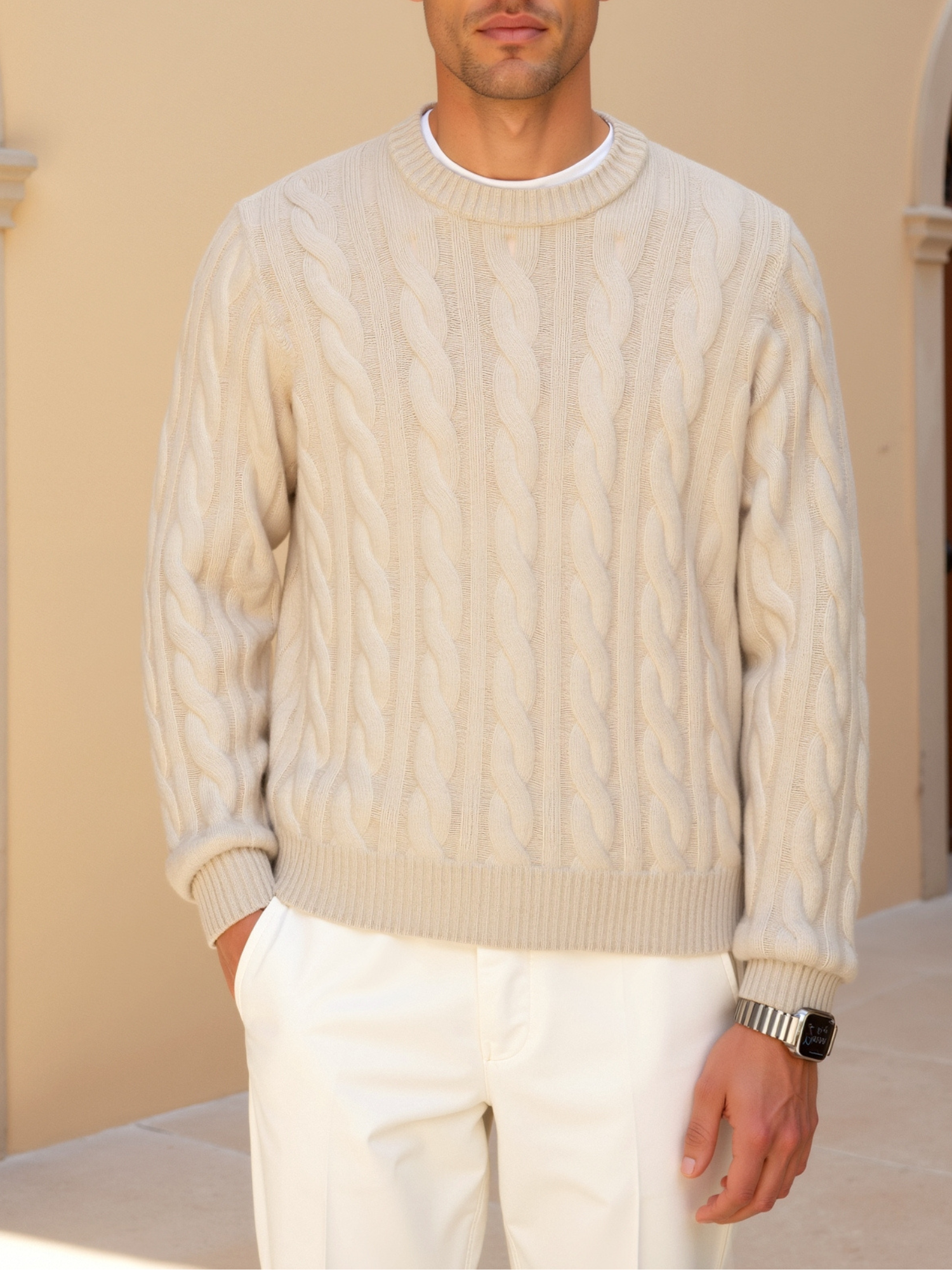 Men's Cable Knit Sweater Regular Fit Long Sleeve Crew Neck Casual Everyday
