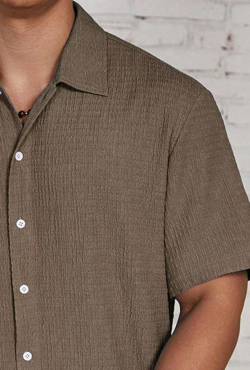Men's Textured Casual Shirt | Cuban Collar with Front Button Placket