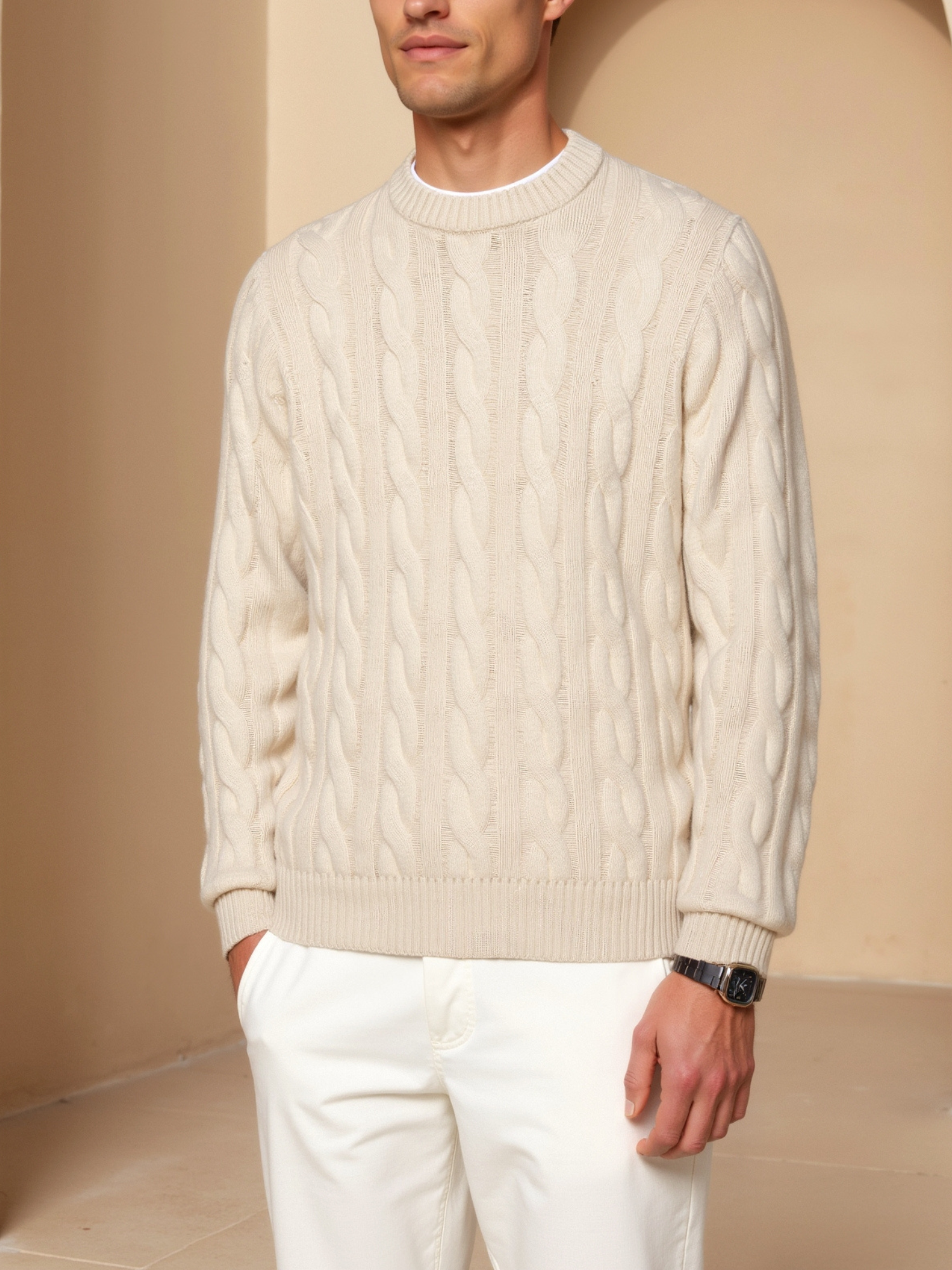 Men's Cable Knit Sweater Regular Fit Long Sleeve Crew Neck Casual Everyday