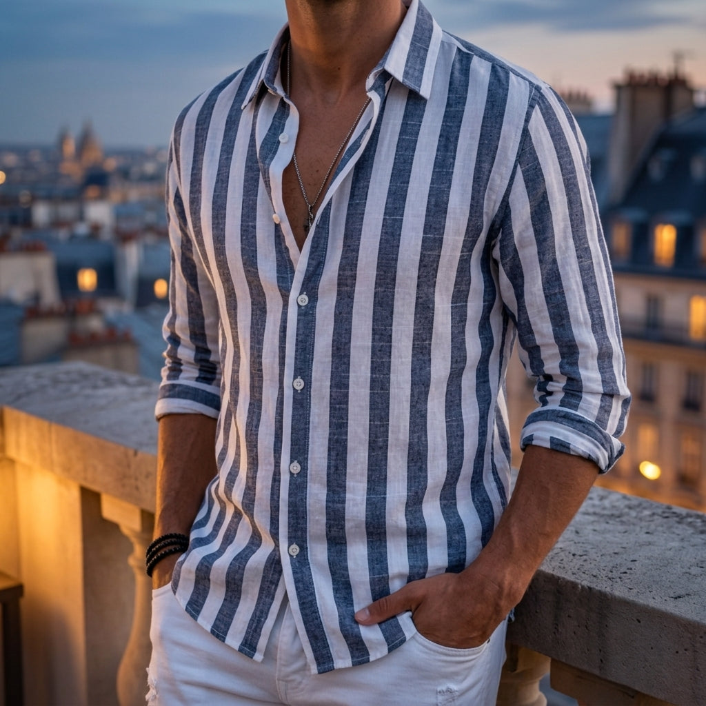 Men’s Stylish Long Sleeved Blue Stripe Shirt | Casual