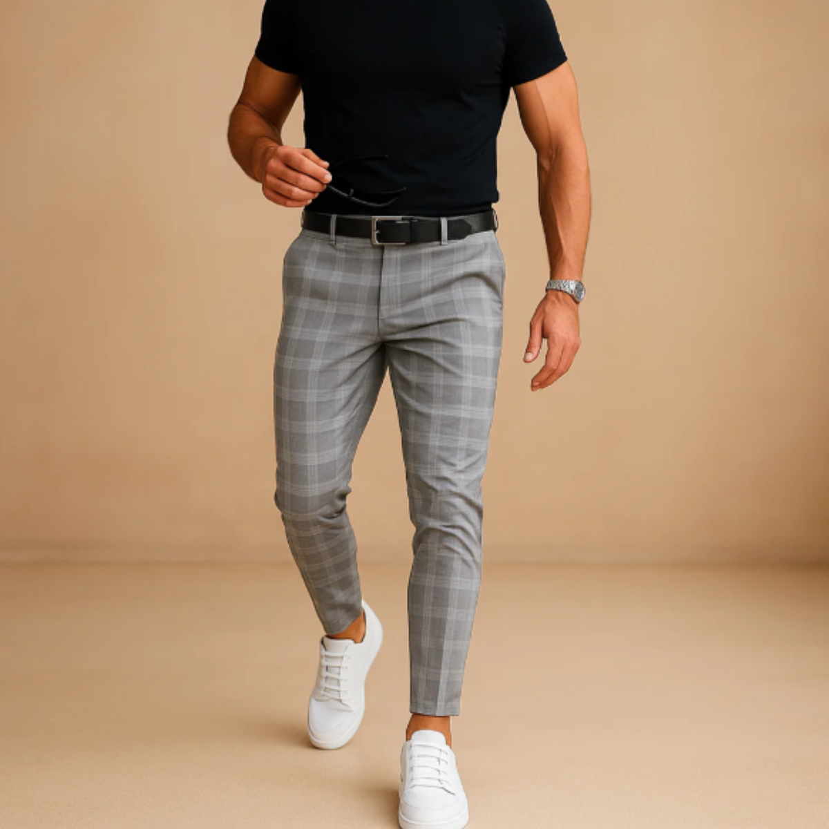 Men's Smart Casual Checked Pants | Slim Fit
