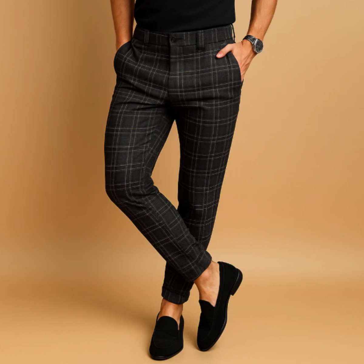 Men's Smart Casual Checked Pants | Slim Fit