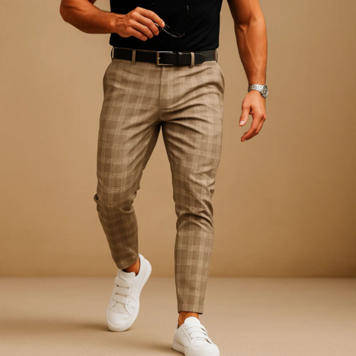 Men's Smart Casual Checked Pants | Slim Fit