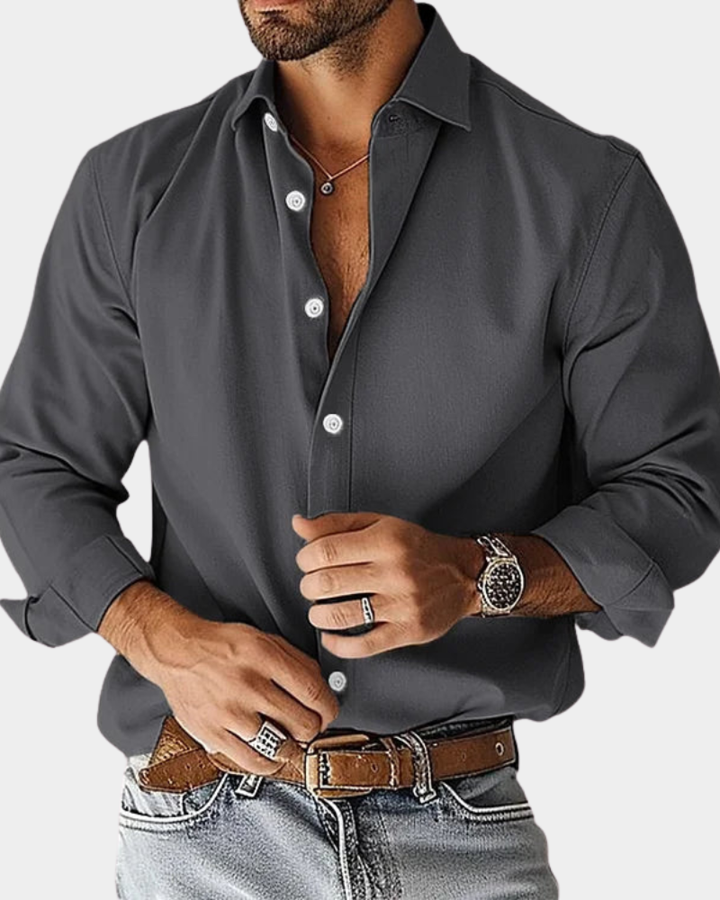 Men's Smart-Casual Shirt Long-Sleeve Button-Up Collared Slim Fit Office Business Everyday Versatile Relaxed Aldwin