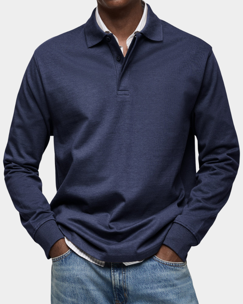 Men's Classic Long Sleeve Polo Shirt Relaxed Fit Collared Casual Everyday
