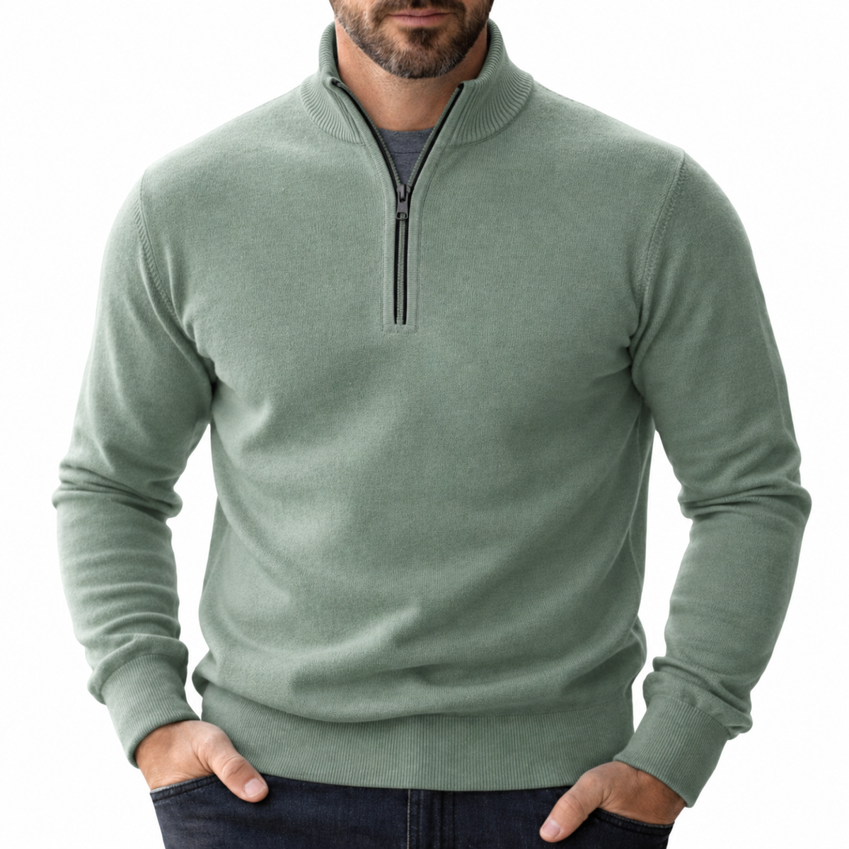Men's Zip-Up Sweater Relaxed Fit Long Sleeve Casual Layering