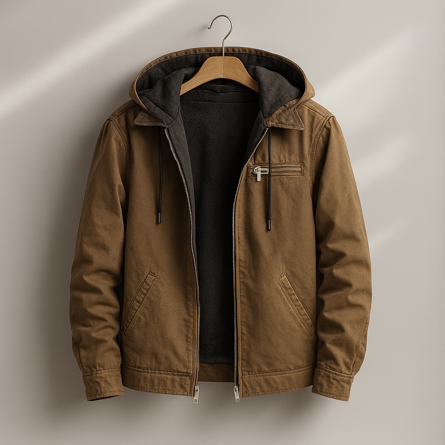 Men's Fleece-Lined Jacket Full-Zip Hooded Warm Layering Casual Outerwear