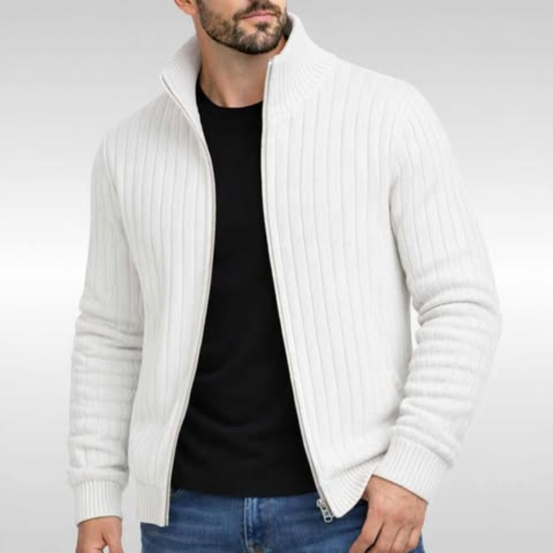 Men's Cosy Zip-Up Cardigan Relaxed Fit Long Sleeve Casual Layering