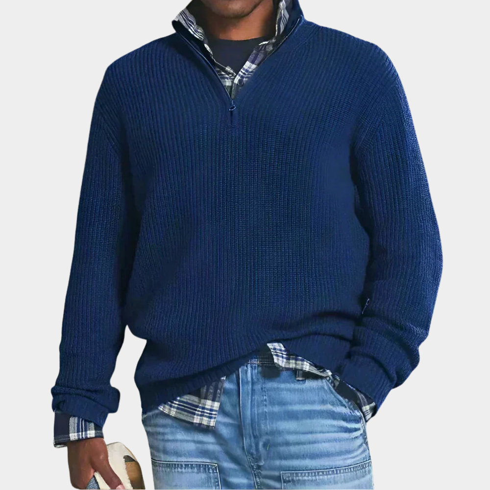 Men's Zip-Up Sweater Regular Fit Long Sleeve Stand Collar Casual Layering