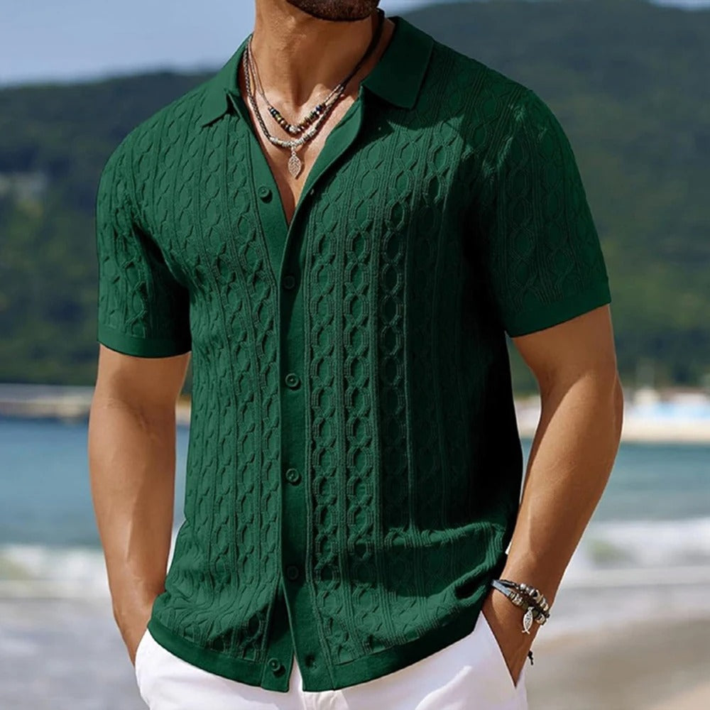Men’s Casual Short Sleeve Shirt | Structured Knit Design