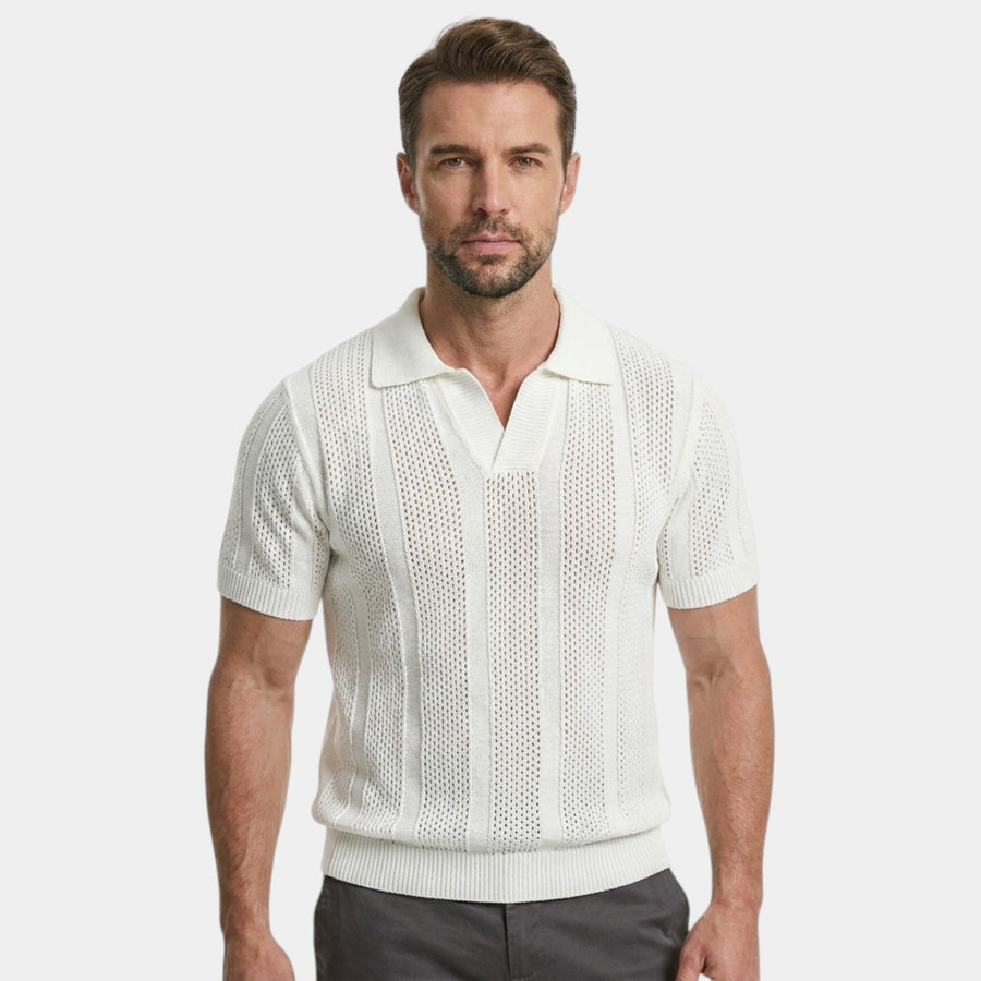 Men's Knitted Polo Shirt Premium Short-Sleeve Collared Ribbed Slim Fit Casual Smart-Casual Everyday Otto