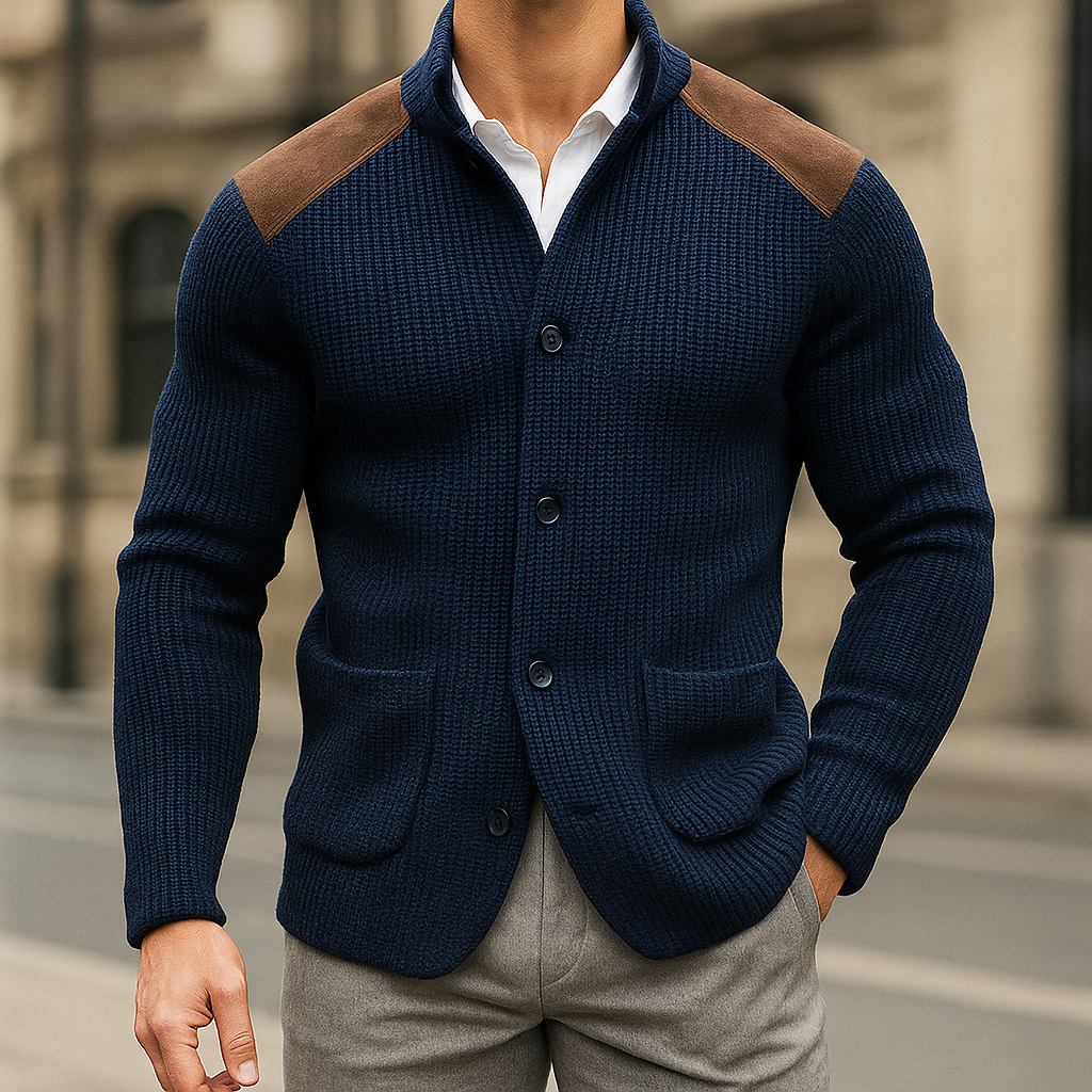 Men's Stylish Cardigan Relaxed Fit Long Sleeve Shoulder Patch Casual Wear