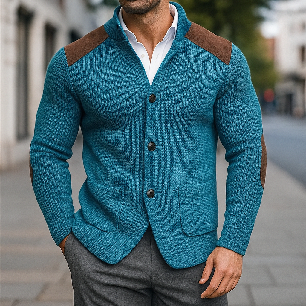 Men's Stylish Cardigan Relaxed Fit Long Sleeve Shoulder Patch Casual Wear