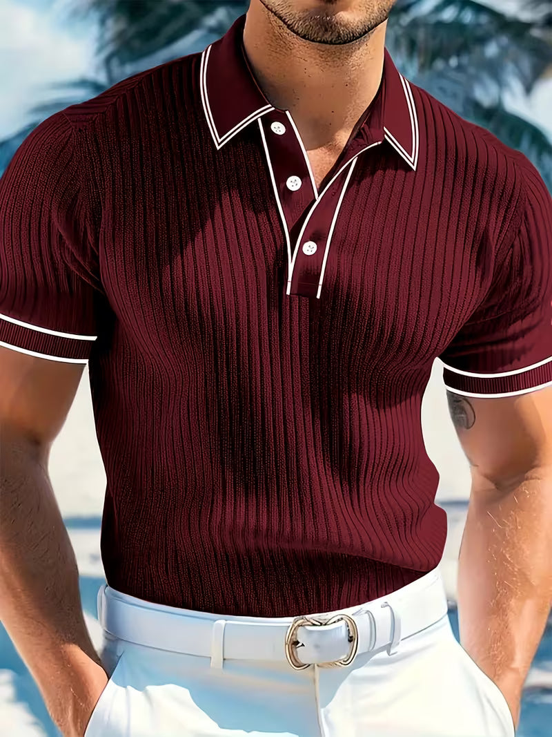Men's Colour-Block Polo Shirt Short-Sleeve Collared Regular Fit Casual Smart-Casual Everyday Golf Sport Roan