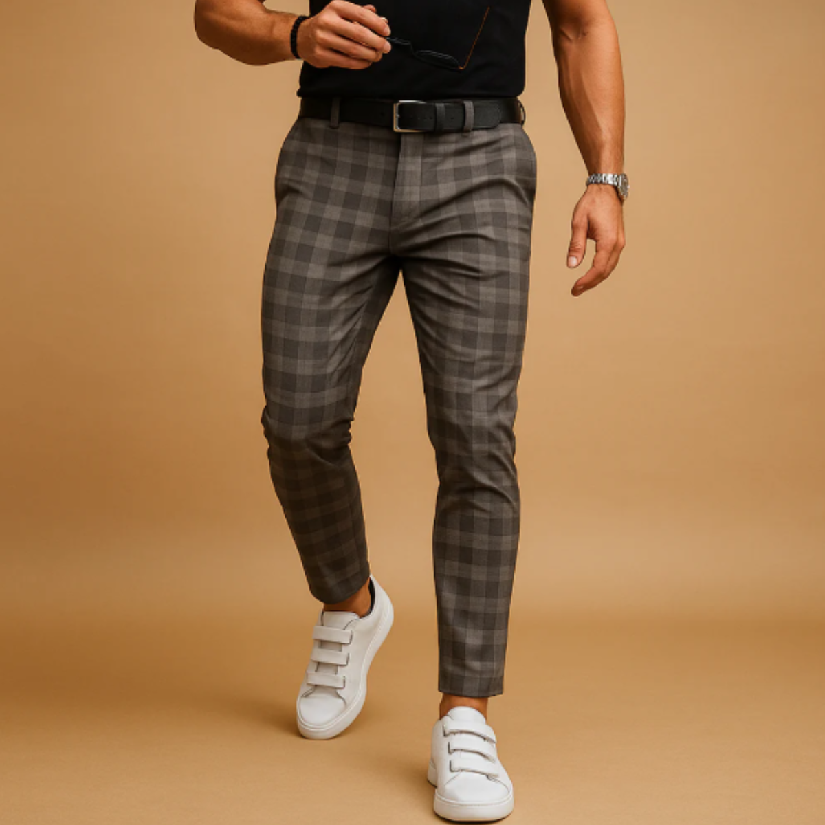 Men's Smart Casual Checked Pants | Slim Fit