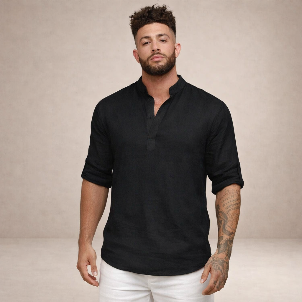 Men's Casual Long Sleeve Shirt | Stand-Up Collar