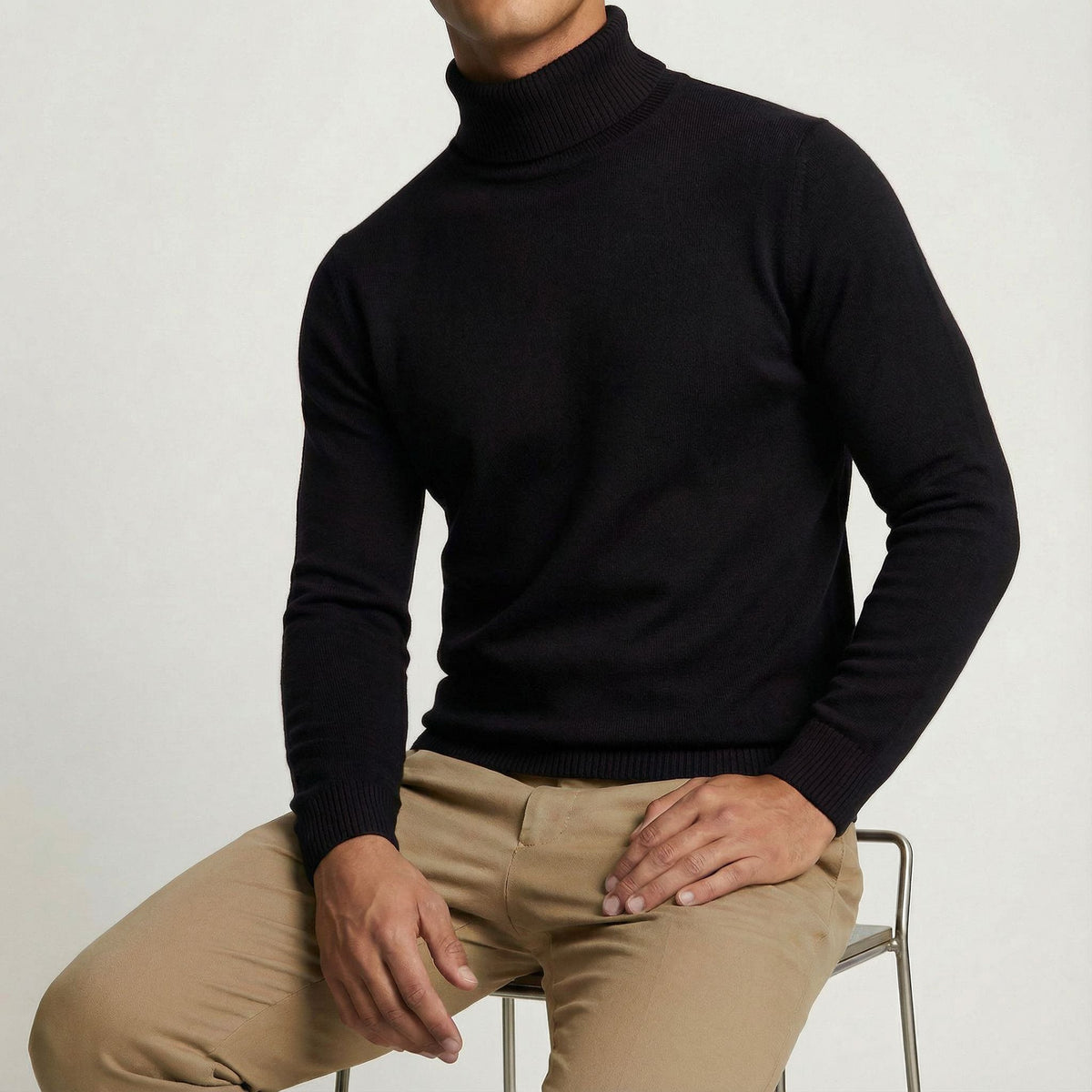 Men's Timeless Roll Neck Jumper Relaxed Fit Long Sleeve Classic Casual Wear
