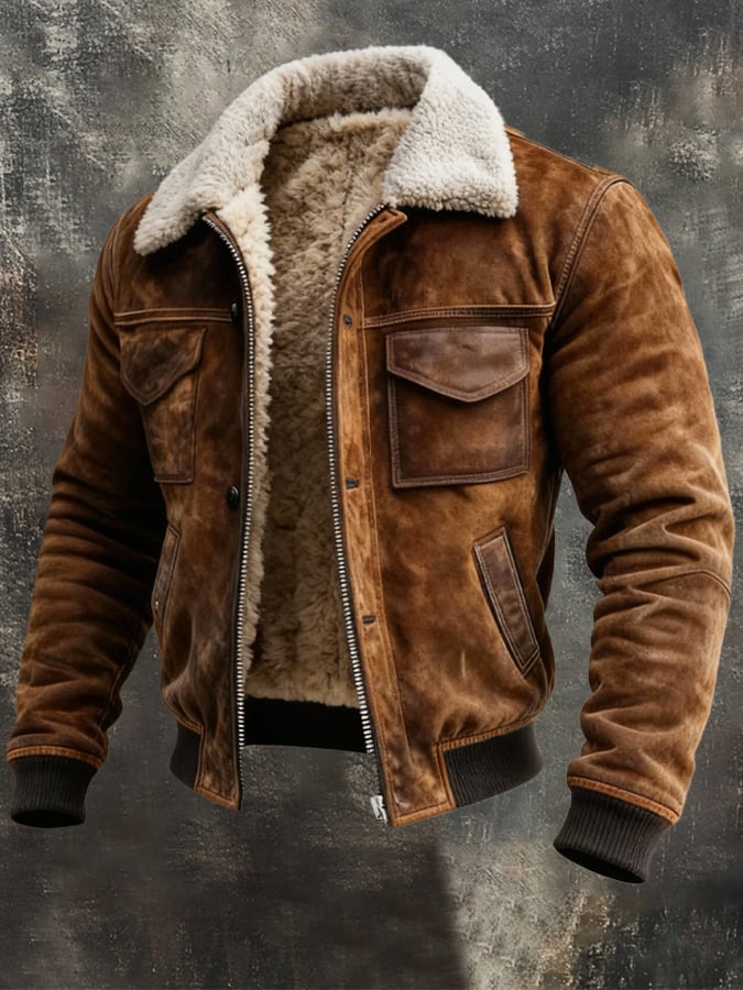 Men's Insulated Jacket Full-Zip Hooded Relaxed Fit Outdoor Casual