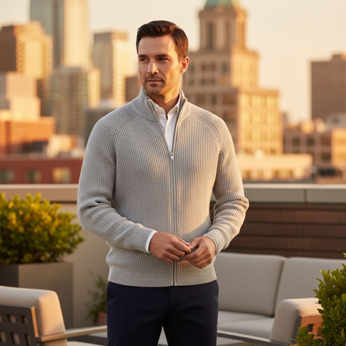 Men's Stylish Merino Wool Cardigan | Zip-Up