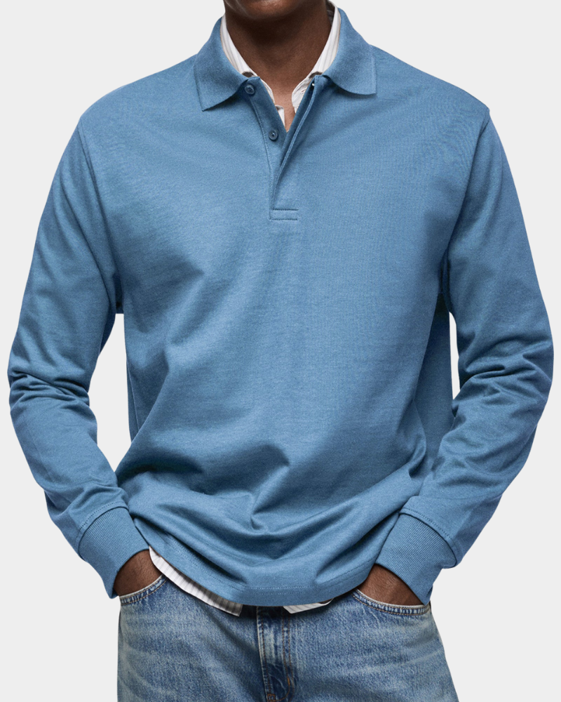 Men's Classic Long Sleeve Polo Shirt Relaxed Fit Collared Casual Everyday