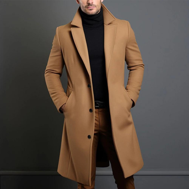 Men's Formal Winter Coat Tailored Fit Single-Breasted Notched Collar Classic Style