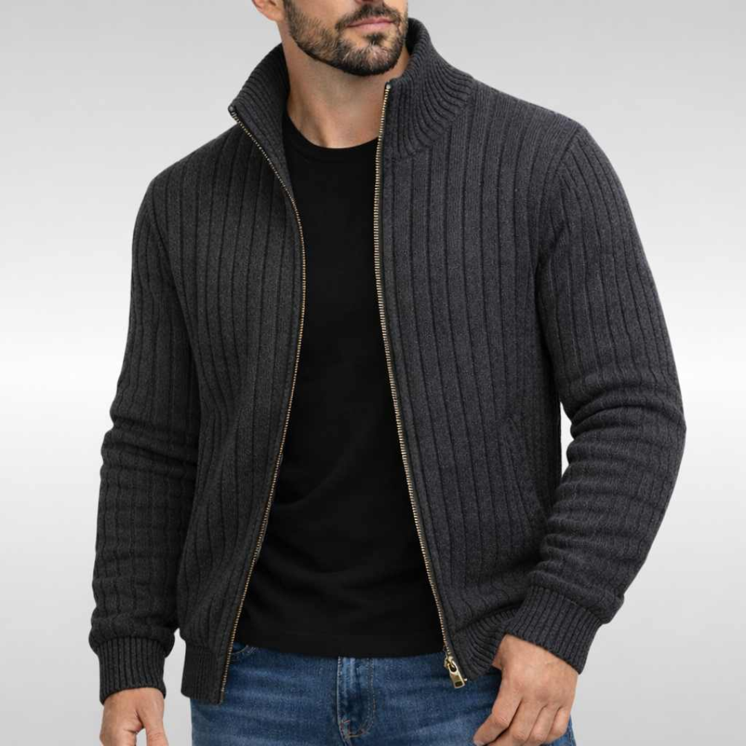 Men's Cosy Zip-Up Cardigan Relaxed Fit Long Sleeve Casual Layering