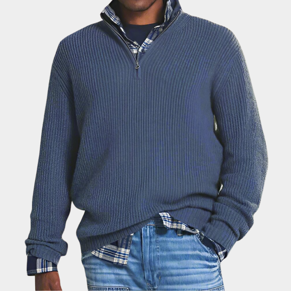 Men's Zip-Up Sweater Regular Fit Long Sleeve Stand Collar Casual Layering