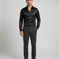 Men's Classic Shirt Button-Up Collared Casual Smart-Casual Office Everyday Relaxed Fit Versatile Long-Sleeve Ashford - Black Front [Lystr 6a7b67483baee8929018d0f5:black:front]