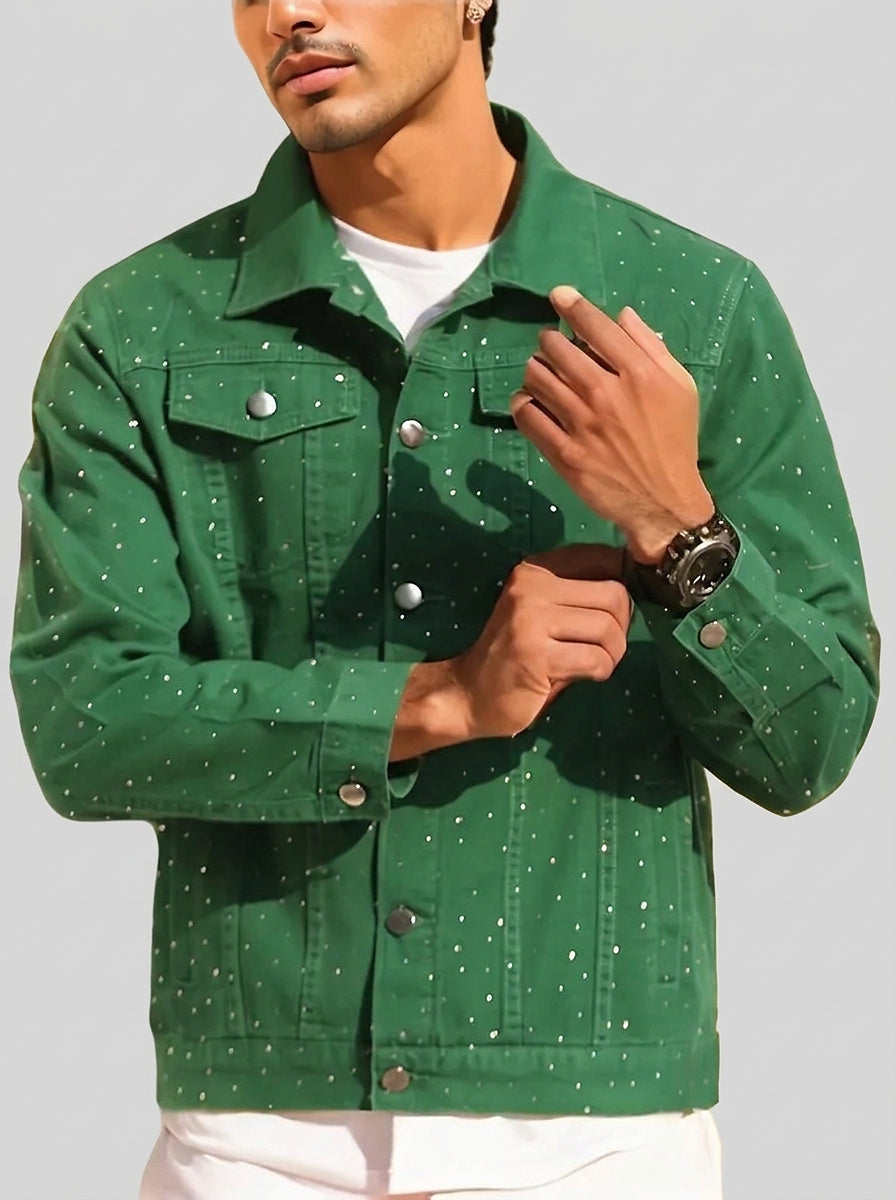 Men’s Denim Jacket with Rhinestone Embellishments