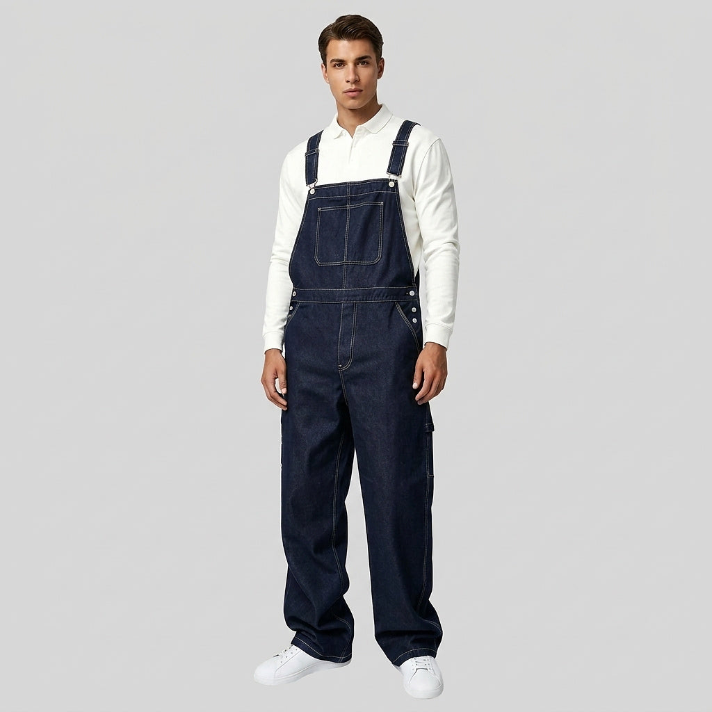 Men’s Denim Bib Overalls with Straight Leg
