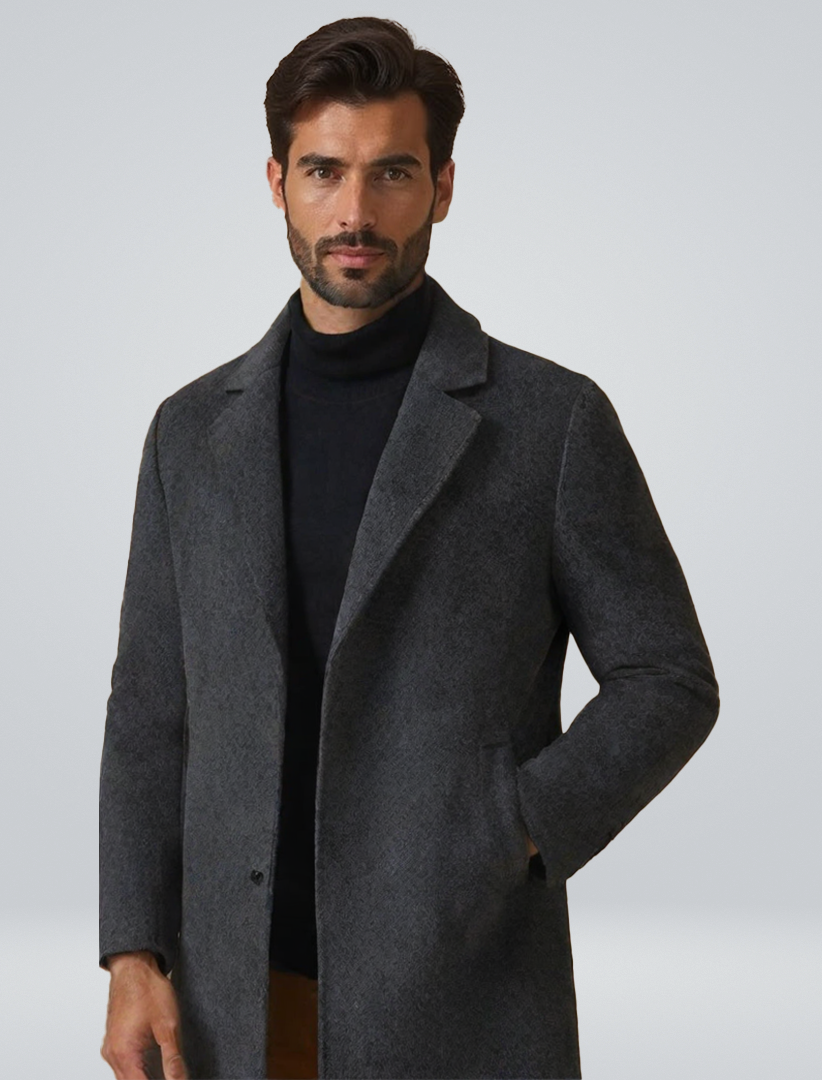 Men's Overcoat Wool Blend Long Single-Breasted Warm Tailored Formal Smart-Casual Business Layering Everyday Aldous