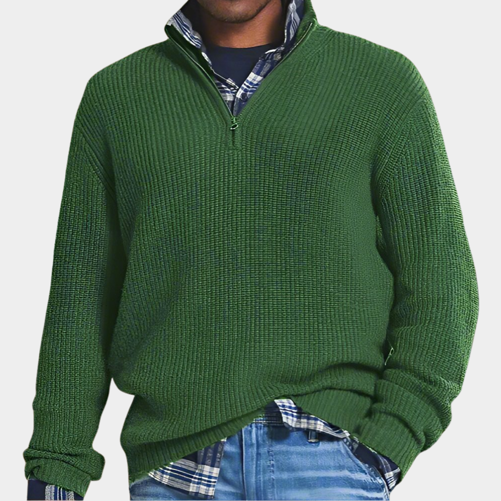 Men's Zip-Up Sweater Regular Fit Long Sleeve Stand Collar Casual Layering