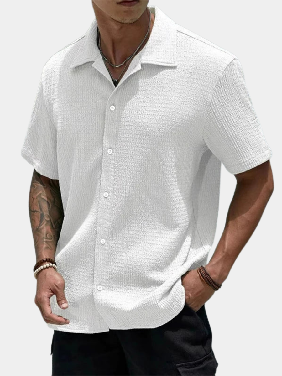 Men's Textured Casual Shirt | Cuban Collar with Front Button Placket