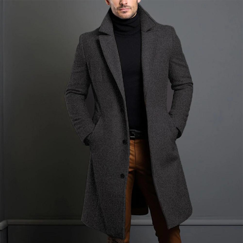 Men's Formal Winter Coat Tailored Fit Single-Breasted Notched Collar Classic Style