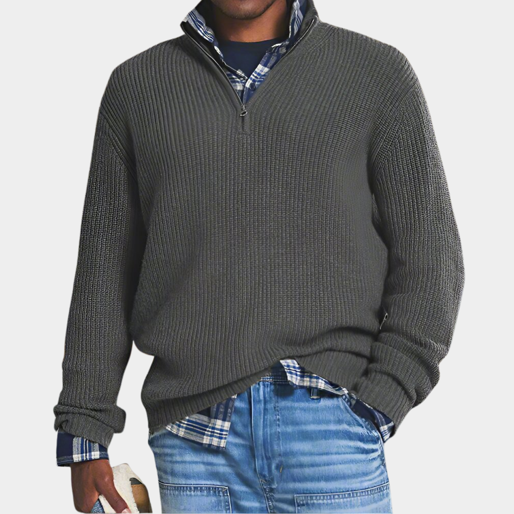 Men's Zip-Up Sweater Regular Fit Long Sleeve Stand Collar Casual Layering