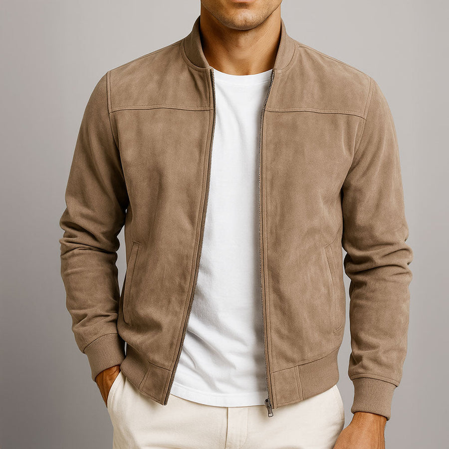 Men's Suede Jacket Casual Fit Button Closure Classic Style Everyday Wear