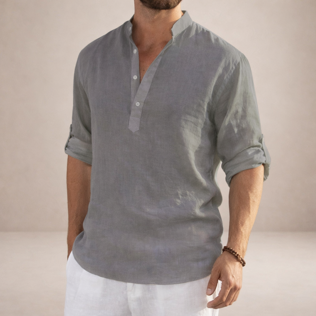 Men's Casual Long Sleeve Shirt | Stand-Up Collar