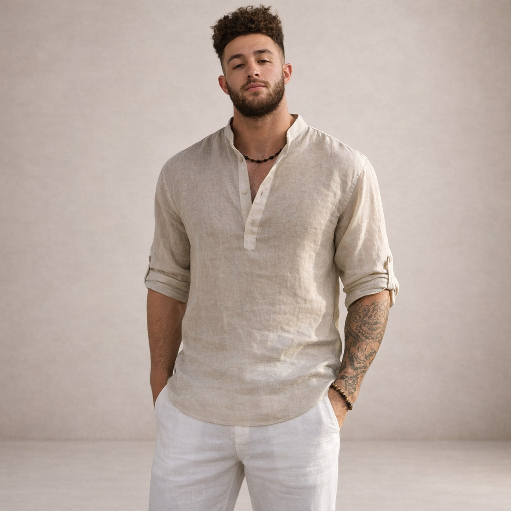 Men's Casual Long Sleeve Shirt | Stand-Up Collar