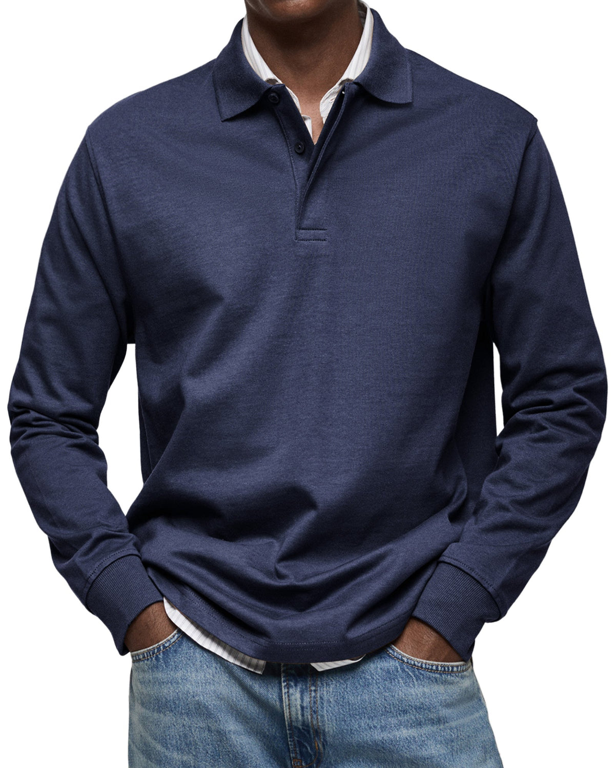 Men's Long-Sleeved Polo Shirt Classic Fit Collared Casual Everyday Wear