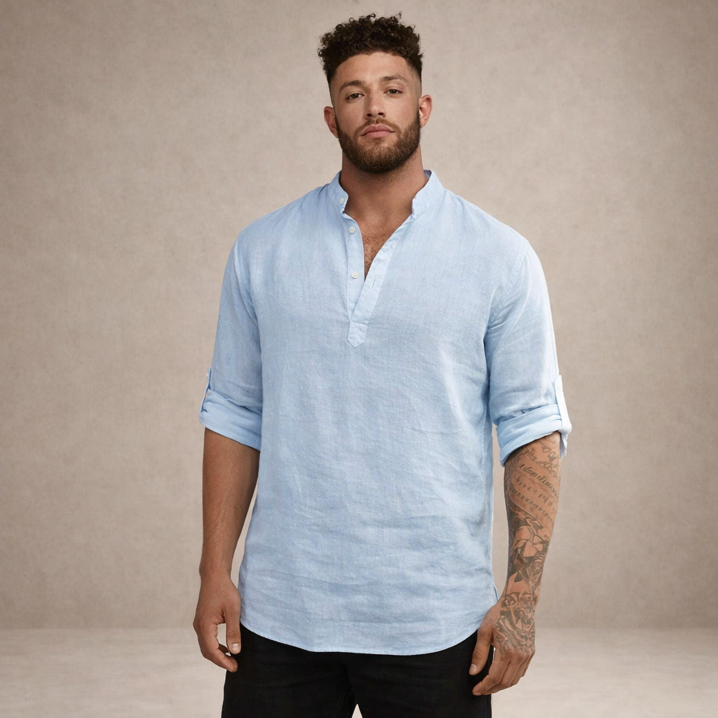 Men's Casual Long Sleeve Shirt | Stand-Up Collar