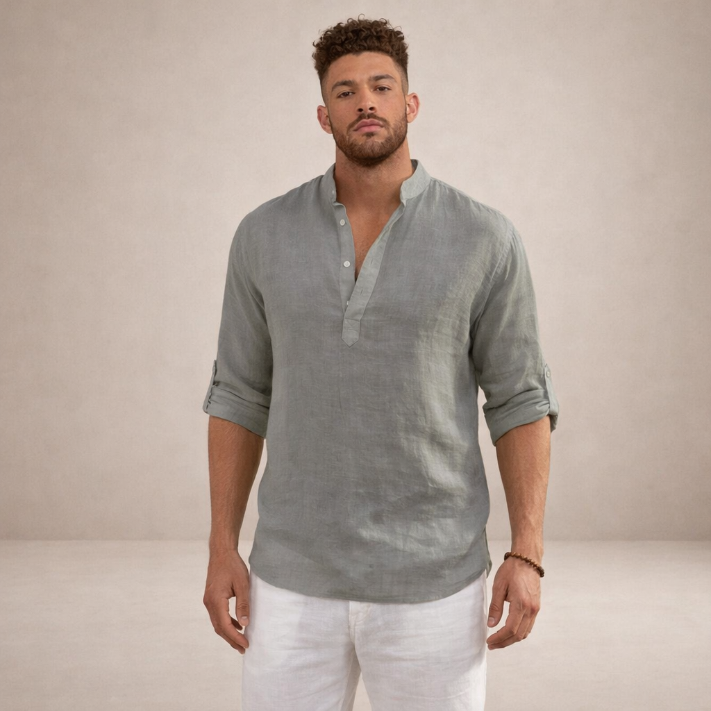 Men's Casual Long Sleeve Shirt | Stand-Up Collar